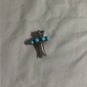 Stamped Turquoise Stone Sterling Silver Squash Blossom Pendant